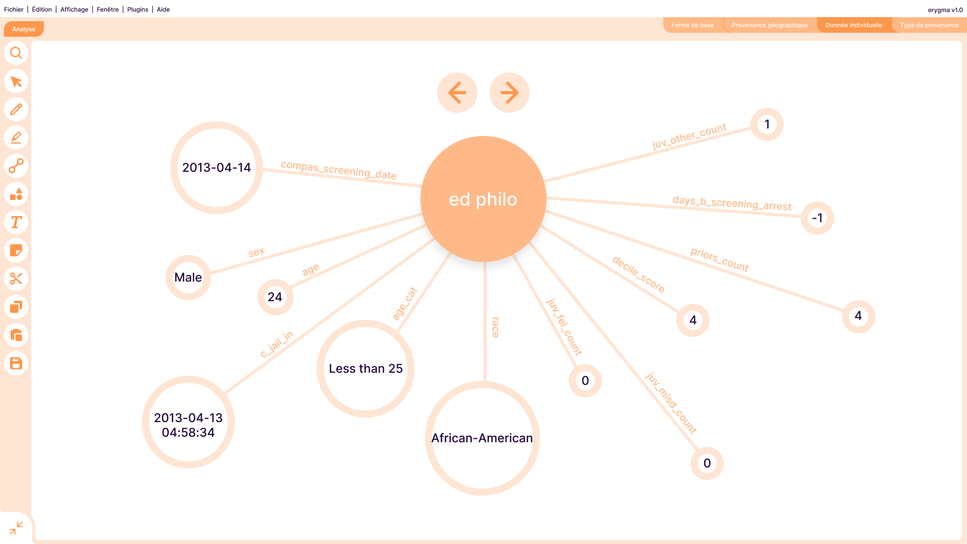 Capture d'écran du logiciel avec visualisation d'une donnée.