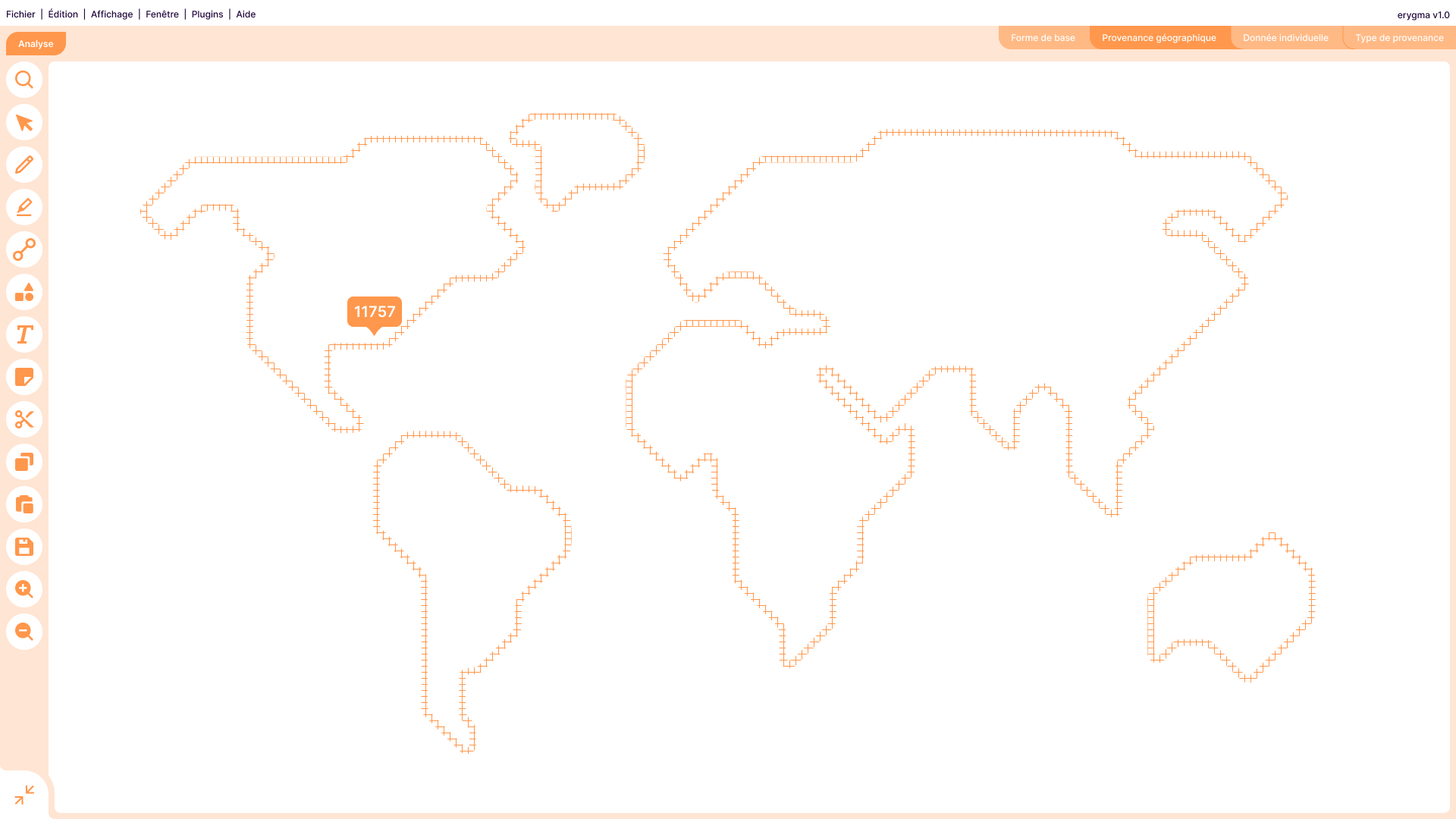 Capture d'écran du logiciel avec visualisation d'une carte.