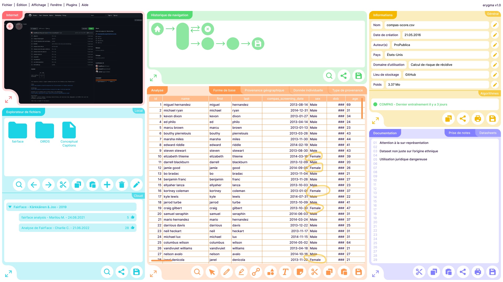 Interface du logiciel Erygma.