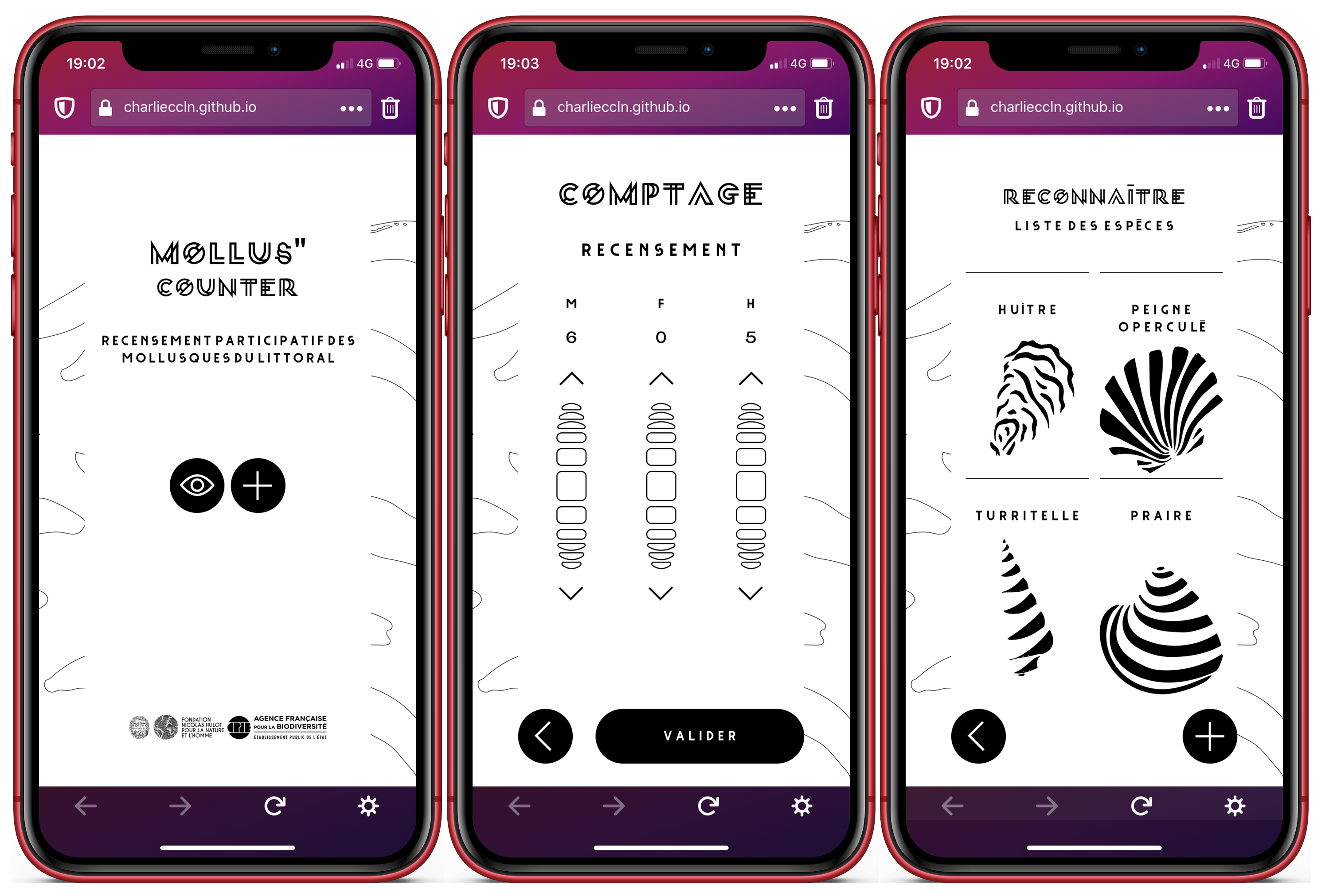 Mockups d'interfaces de l'application.